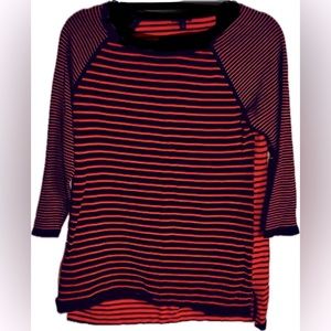 ⭐️TALBOTS⭐️RED/NAVY INVERTED STRIPED BOATNECK 3/4 SLV COTTON SWEATER SIZE: SMALL
